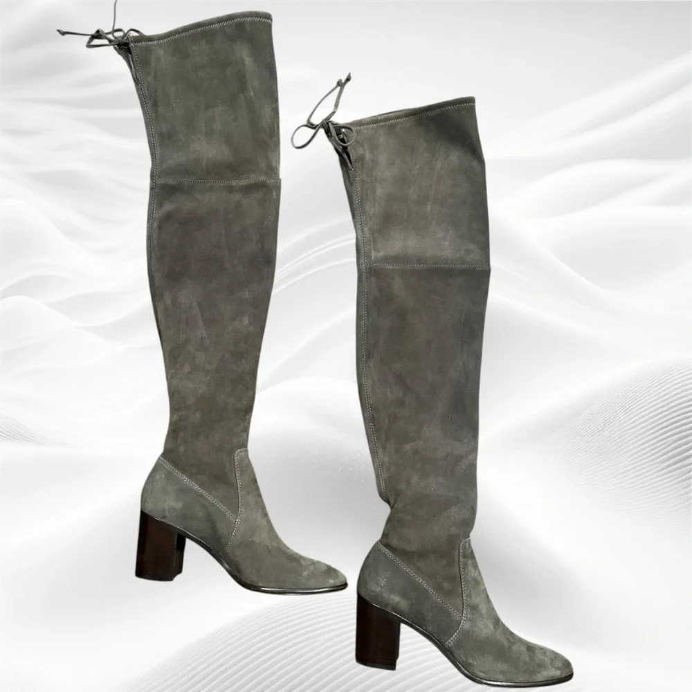 Frye NWOB Julia Stretch Thigh High Suede‎ Boots Smoke Gray size 8M